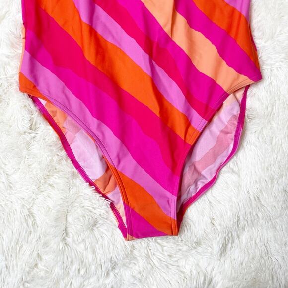 Figleaves Sao Paulo Stripe Non Wired Strappy Tummy Control Swimsuit Pink Size 12 - Picture 3 of 10